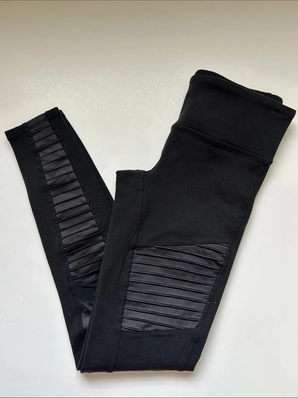Alo Moto Ribbed Panel Black Leggings XS